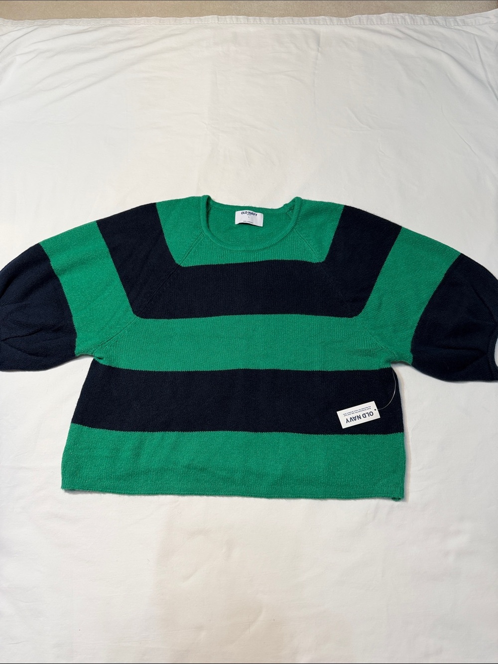 Old Navy Women's Crop Short Sleeves Sweater with Green and Blue Stripes L NWT - Picture 11 of 11